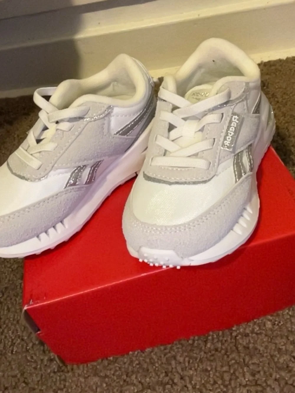 Reebok Kids White & Silver Glitter Accent Sneakers
